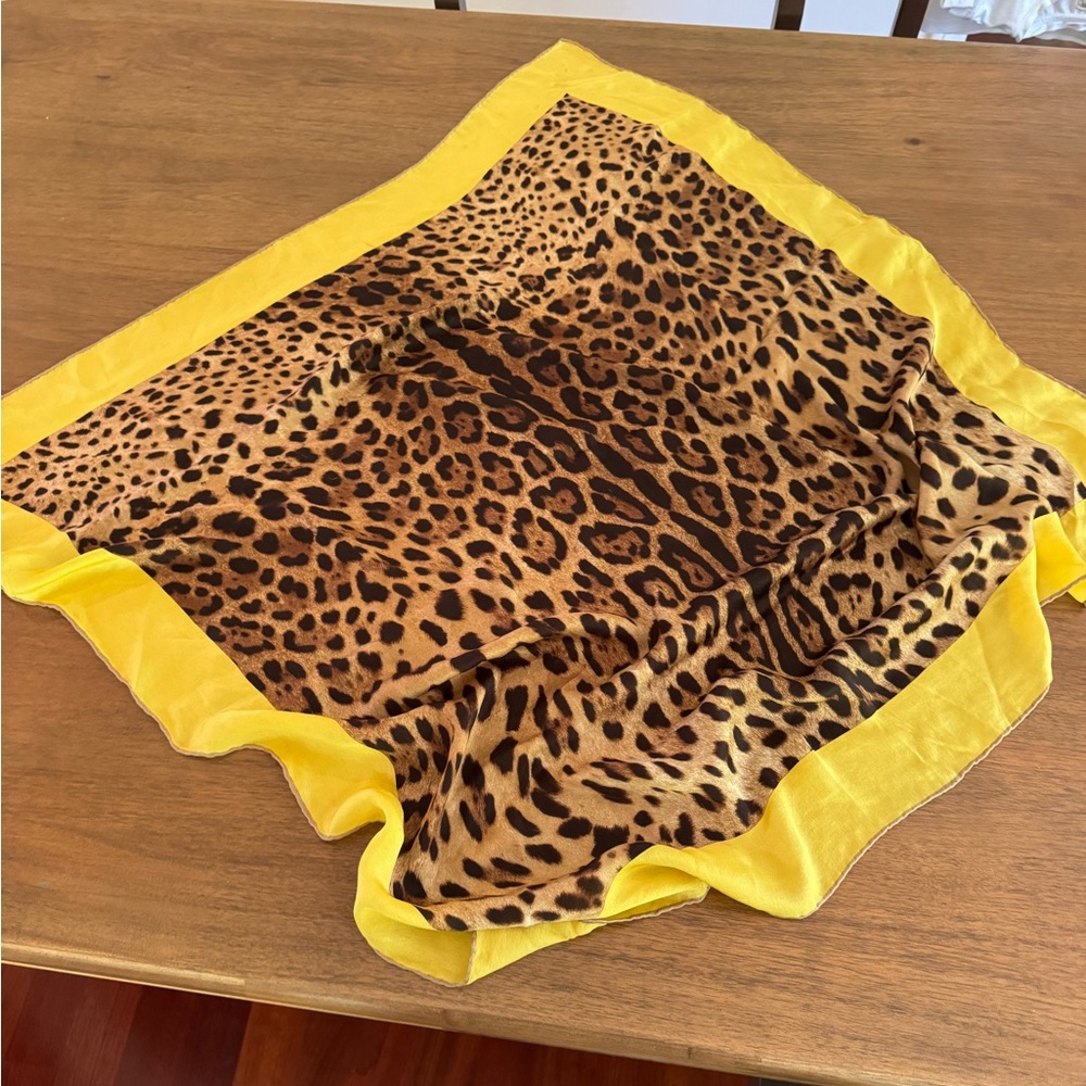 Dolce & Gabbana Leopard Print Scarf with Vibrant Yellow Trim